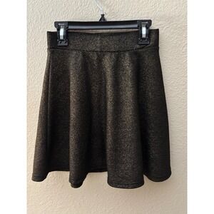 Dizzylissy Womens Skater Skirt XS Black Gold Metallic Shimmer A-Line Mini A1083